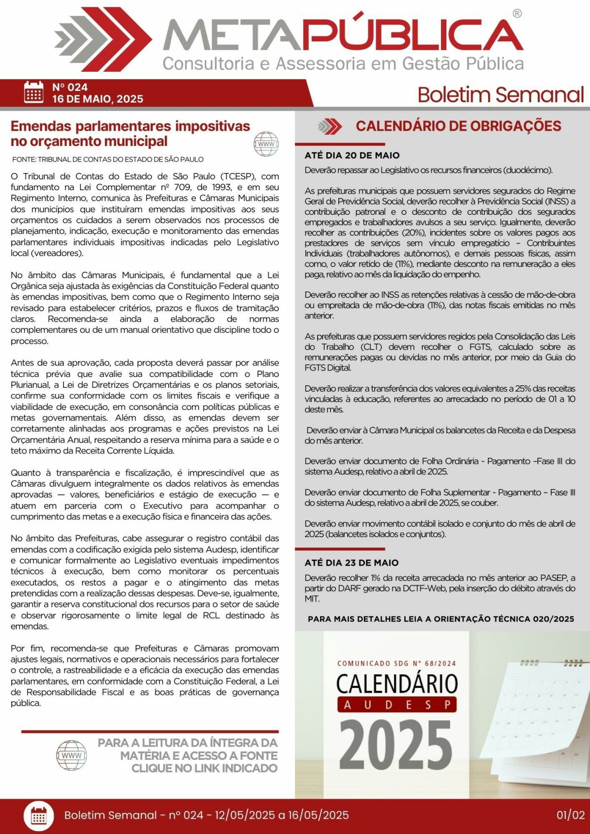 Imagem principal de BOLETIM SEMANAL Nº 024